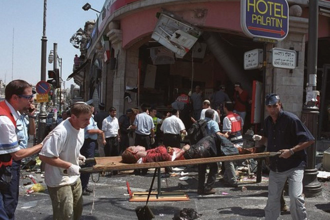 The aftermath of the suicide bombing at the Sbarro pizzeria in Jerusalem on Aug. 9, 2001. Photo by Flash90.