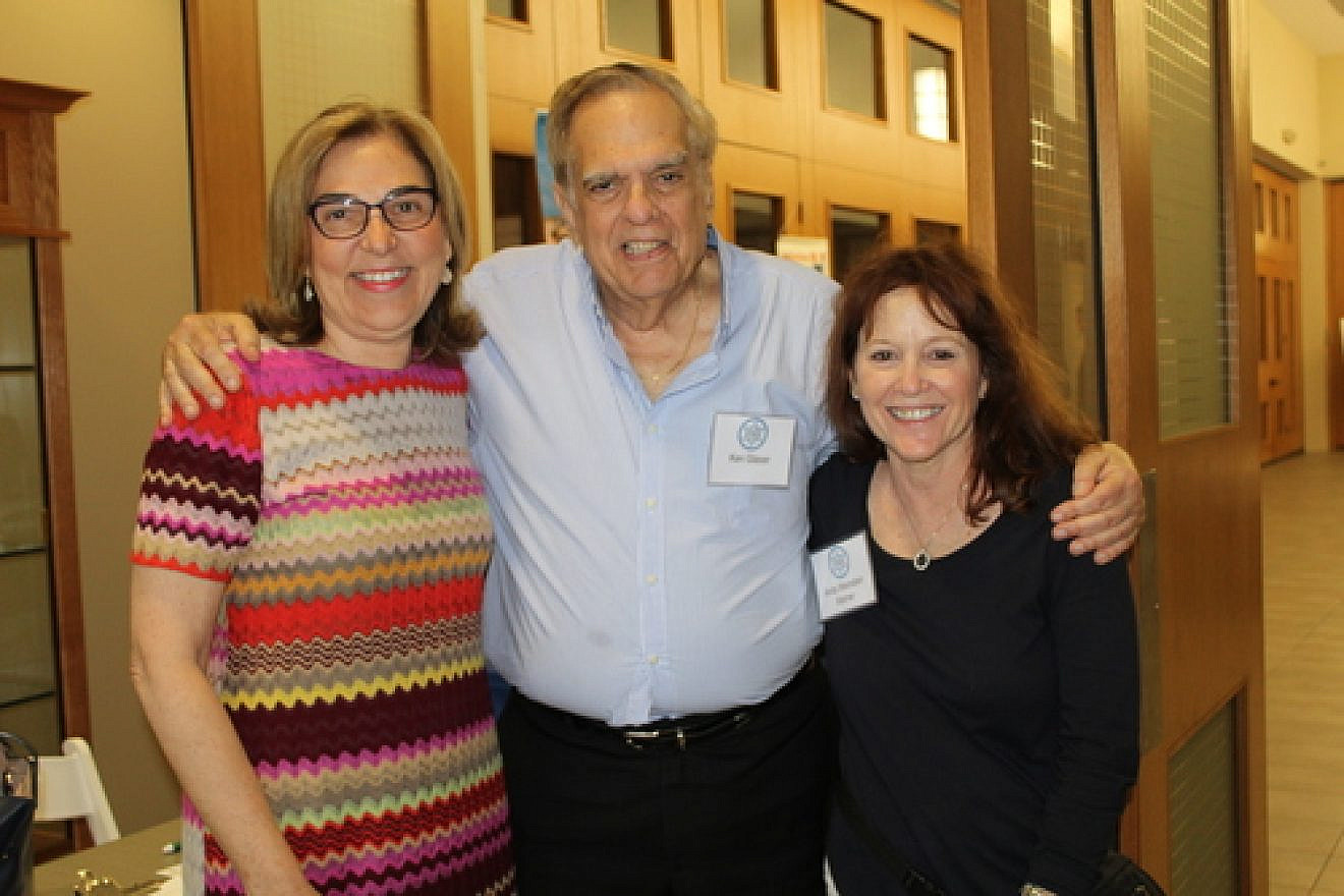 Left to right: Lillian Pinkus, President of AIPAC, Ken Glaser, Chair of Temple Shalom's Israel Connection Committee, Anita Weinstein Warner, Administrative Assistant to Ken Glaser. Credit: Temple Shalom.