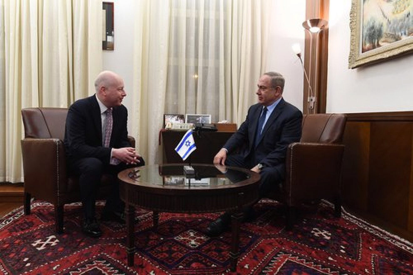 Jason Greenblatt, U.S. Assistant to the President and Special Representative for International Negotiations, meets with Israeli Prime Minister Benjamin Netanyahu in Jerusalem, December 2017. Credit: Kobi Gideon/GPO.
