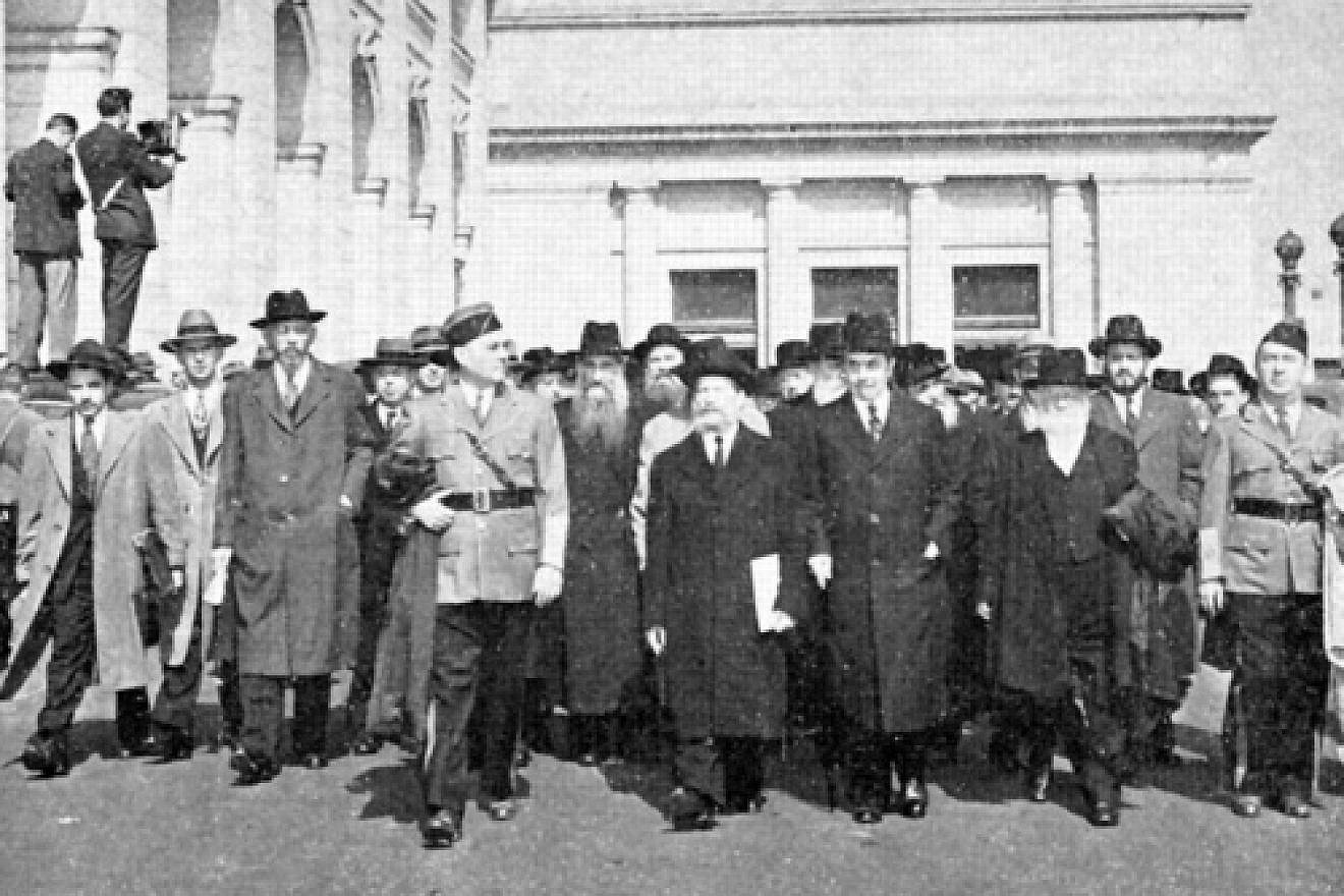The beginning of the October 1943 march by more than 400 rabbis in Washington, D.C., three days before Yom Kippur. That dramatic protest helped galvanize members of Congress to introduce a resolution calling on FDR to create a new government agency to rescue Jewish refugees. The current battle on Iran sanctions has conjured echoes of the Holocaust advocacy of 1943, as Jewish groups are again bypassing the president and going to Congress, writes Rafael Medoff. Credit: Courtesy The David S. Wyman Institute for Holocaust Studies.