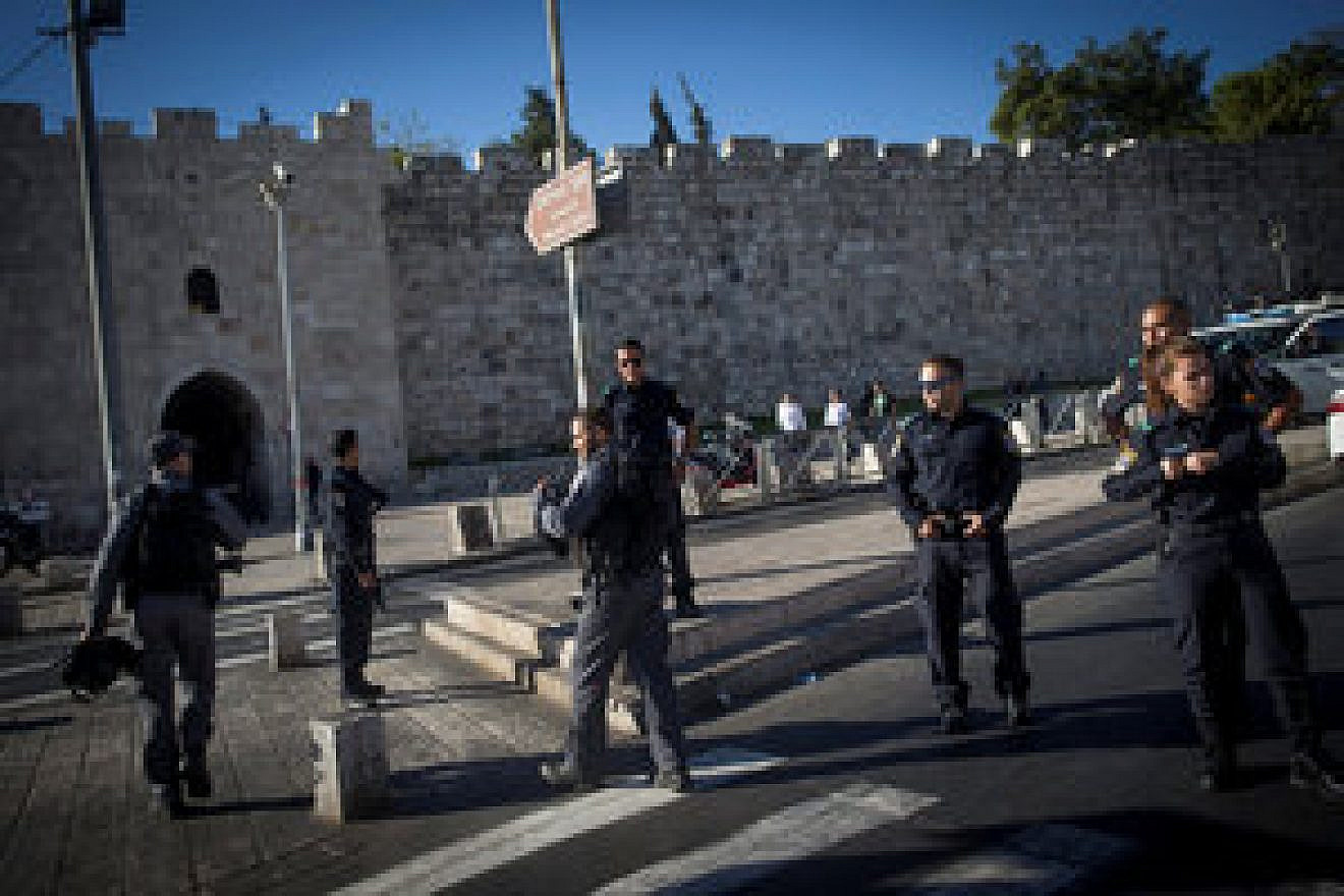 Israeli security forces at the scene of a stabbing attack at Herod's Gate in Jerusalem on Sept. 19. A Palestinian stabbed two policemen before being shot by police. Credit: Yotan Sindel/Flash90.