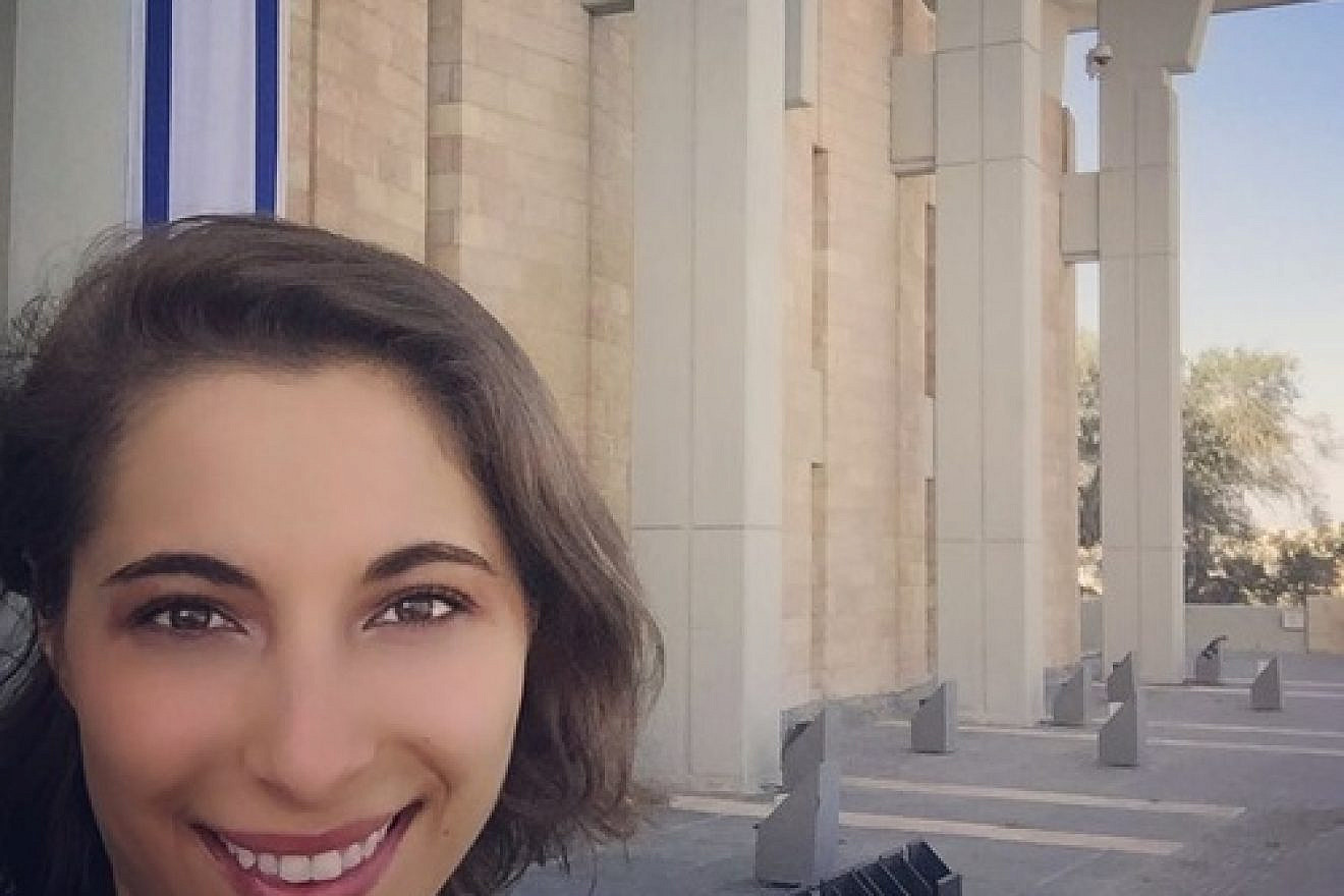 Eliana Rudee outside of the Israeli Knesset building. Credit: Courtesy Eliana Rudee.