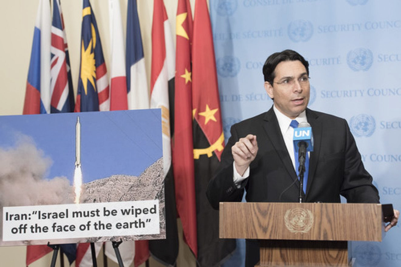 Israeli Ambassador to the United Nations Danny Danon speaks to the media ahead of U.N. Security Council consultations on a ballistic-missile launch by Iran. Credit: U.N. Photo/Mark Garten.
