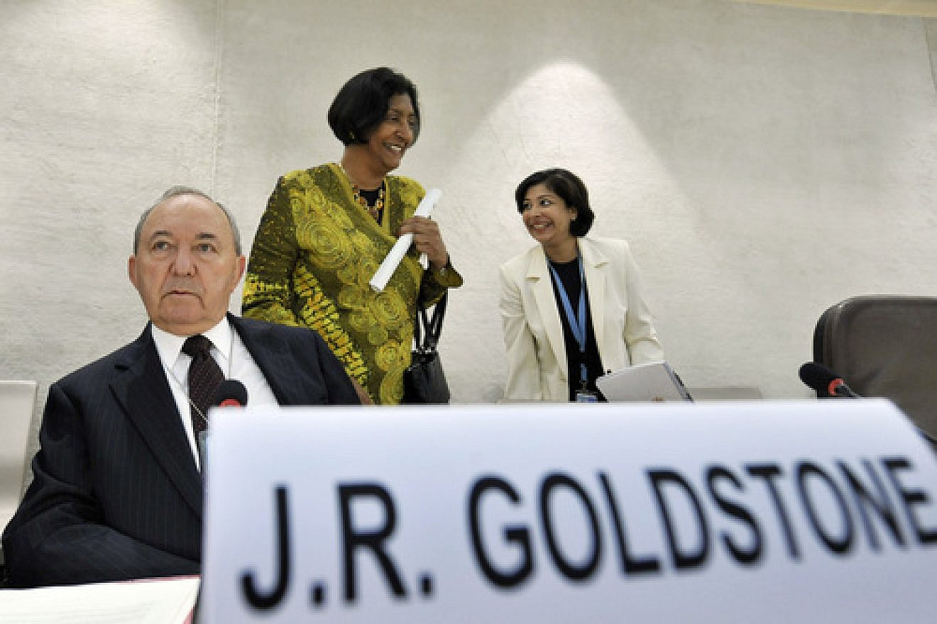 Richard Goldstone, pictured at left, during a meeting of the U.N. Human Rights Council in September 2009. Credit: U.N. Photo/Jean-Marc Ferré.
