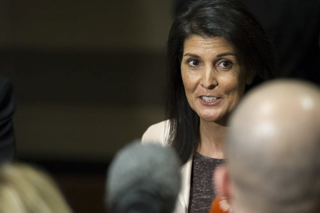 Ambassador Nikki Haley, President Donald Trump’s envoy to the United Nations, speaks to journalists Jan. 31. Haley has been making bold efforts to revitalize America’s support for Israel at the world body, writes columnist Ben Cohen. Credit: UN Photo/Manuel Elias.