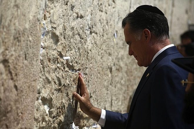 U.S. Sen. Mitt Romney (R-Utah) at the Western Wall during a trip to Israel. Photo by Flash90.