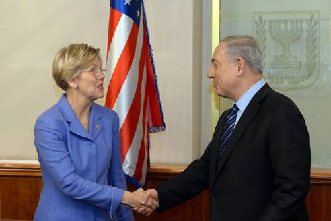 U.S. Sen. Elizabeth Warren (D-Mass.) meets with Israeli Prime Minister Benjamin Netanyahu in Jerusalem on Nov. 24, 2014. Credit: Haim Zach/GPO/Flash90.