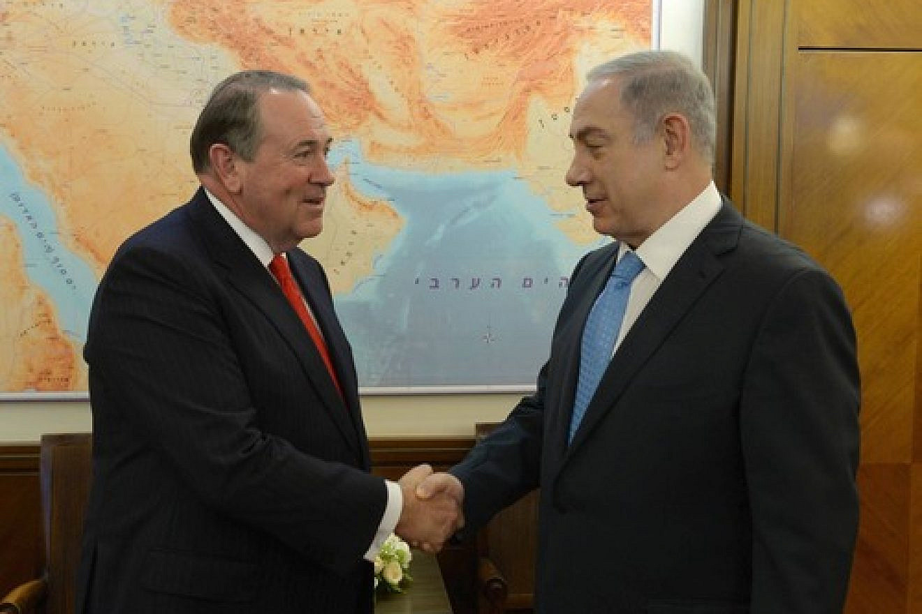 Then-Republican presidential candidate Mike Huckabee meets with Prime Minister Benjamin Netanyahu in Jerusalem in 2016. Credit: Israeli Prime Minister's Office.