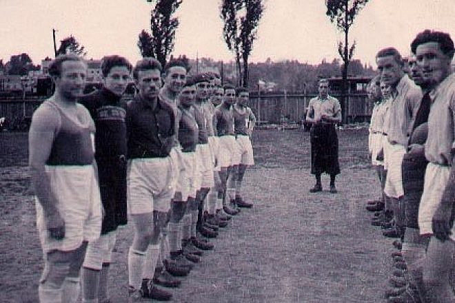 Jill Klein's father, Gene, is pictured here second from left with his soccer teammates in a displaced person’s camp in Austria, wearing a sweater as his goalkeeper’s jersey. Photo provided.