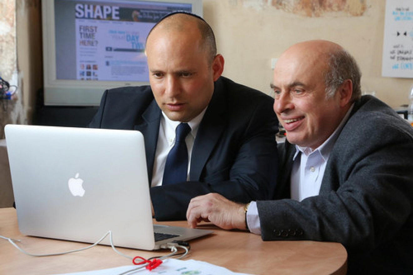 From Jerusalem, Israeli Minister of Diaspora Affairs Naftali Bennett (left) and Chairman of the Executive for the Jewish Agency for Israel Natan Sharansky join world Jewry's first online jam session on Feb. 18. Credit: Sasson Tiram.
