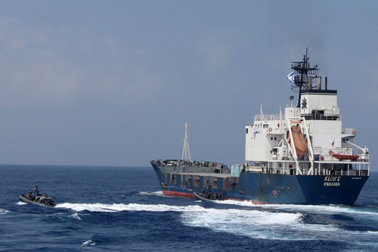 Pictured after being seized by the Israeli Navy on March 5 is the Klos C, an Iranian ship full of Syrian-made missiles bound for Palestinian terrorist groups in Gaza. Credit: IDF Spokesperson/Flash90.