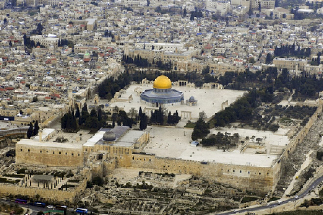 Click photo to download. Caption: An aerial view of the Temple Mount in Jerusalem. Credit: Godot13 via Wikimedia Commons.