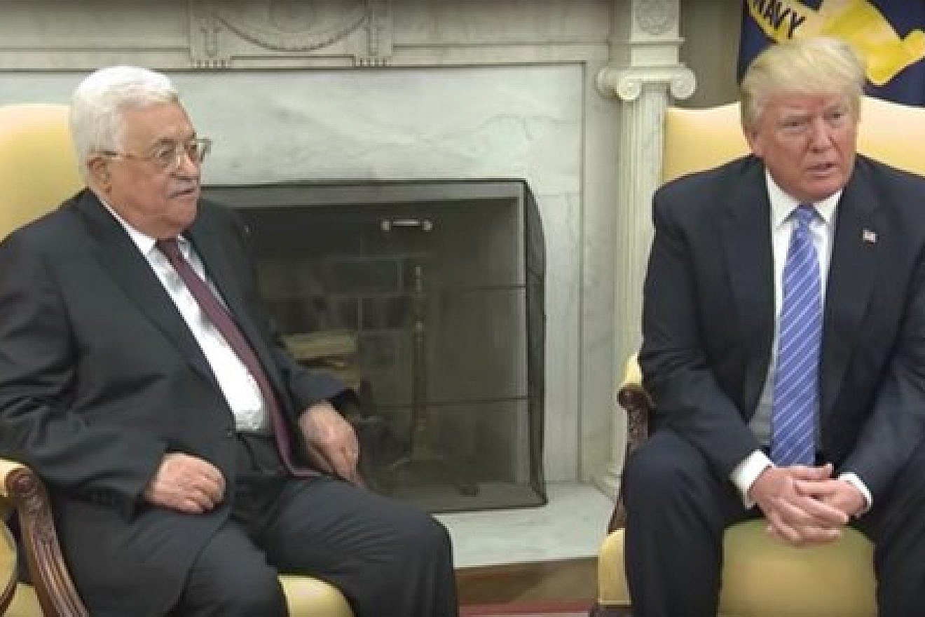 Palestinian Authority leader Mahmoud Abbas (left) and President Donald Trump at the White House May 3. Credit: White House via YouTube.