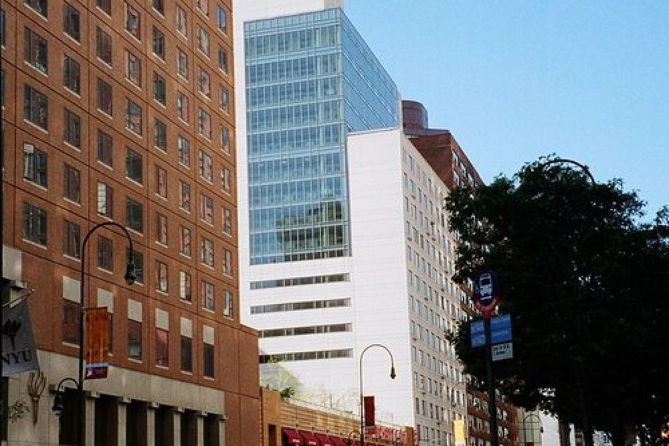 At left is Palladium Hall, a New York University dorm where many Jewish students live, and one of two NYU dorms that saw the posting of anti-Israel mock eviction notices in April. Credit: Eden, Janine and Jim via Wikimedia Commons.