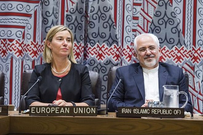 Iranian Foreign Minister Mohammad Javad Zarif and Federica Mogherini, the European Union’s high representative for foreign affairs and security policy, at a meeting on the implementation of the Iran nuclear deal on Sept. 22, 2016 in New York. Credit: U.N. Photo/Amanda Voisard.