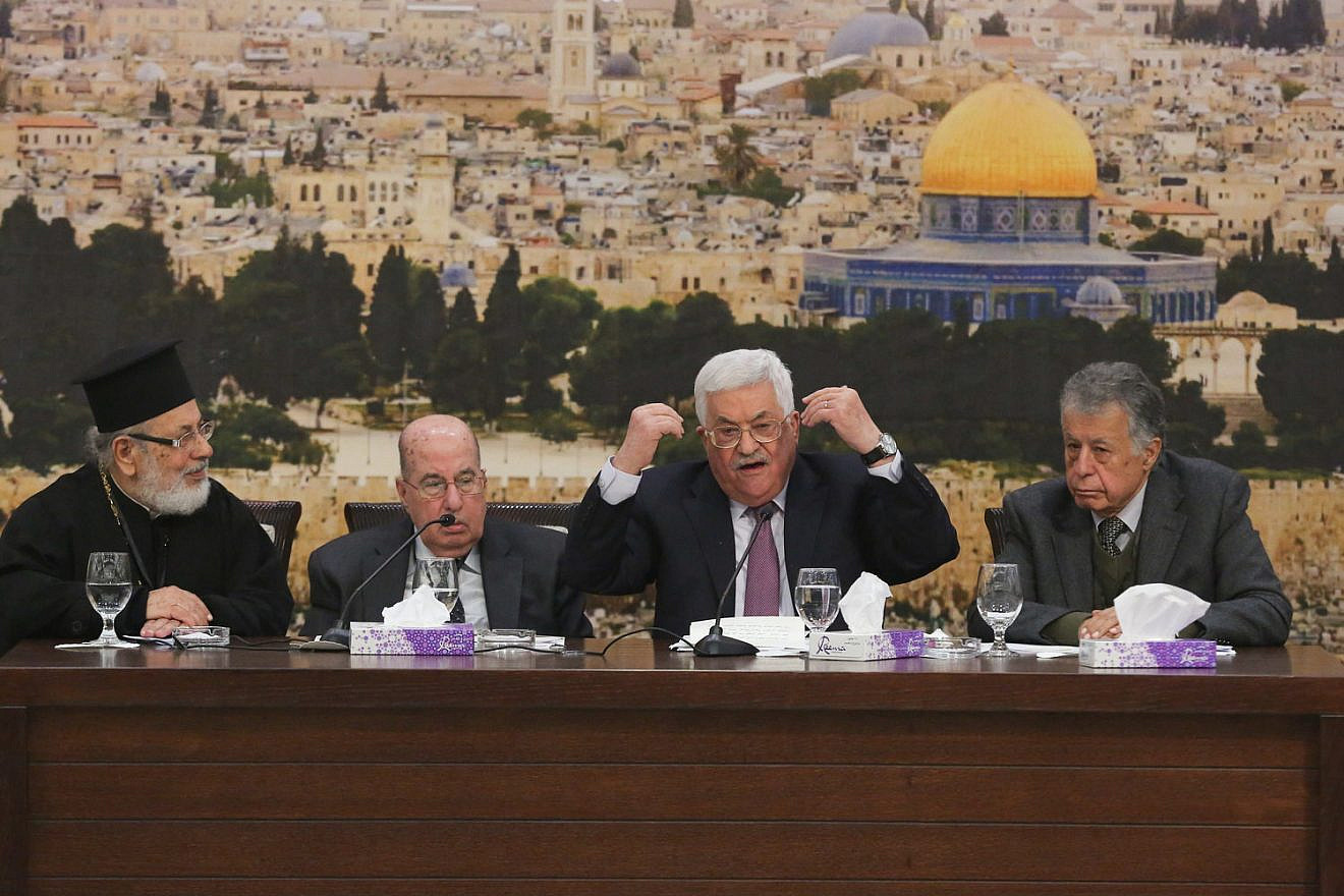 Palestinian Authority leader Mahmoud Abbas speaks during a meeting with members of the Fatah Central Committee in Ramallah on Jan. 14, 2018. Photo by Flash90.