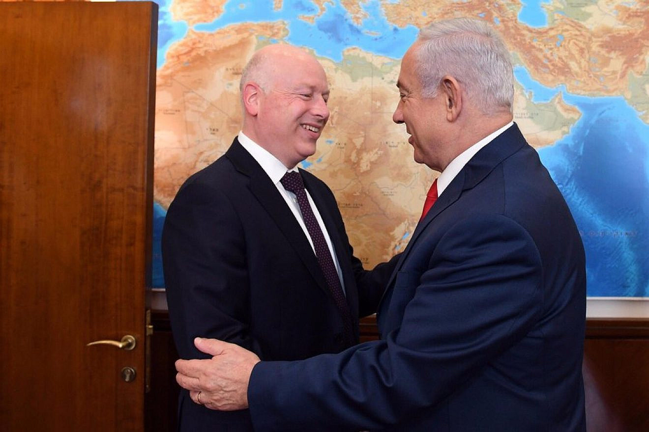 President Donald Trump’s international negotiations representative and special envoy to the Middle East Jason Greenblatt (left) in January 2018 with Israeli Prime Minister Benjamin Netanyahu. Credit: Twitter.