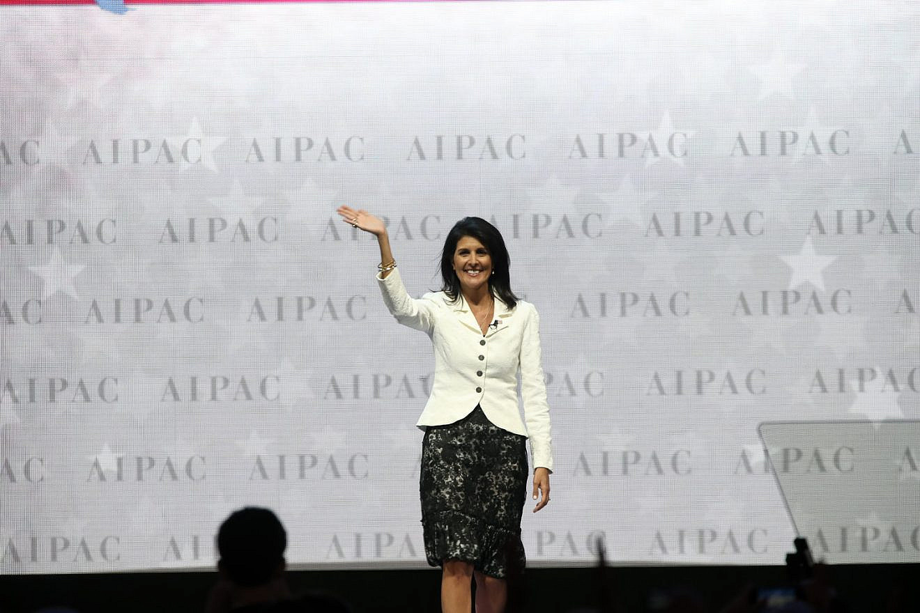 U.S. Ambassador to the United Nations Nikki Haley on stage at the AIPAC conference in March. Credit: AIPAC.