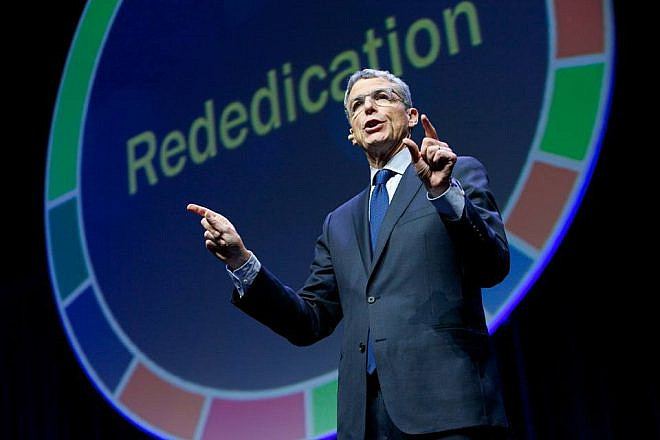 Union for Reform Judaism president Rabbi Rick Jacobs speaks at the organization's biennial convention in Boston in December 2017. Credit: URJ via Facebook.