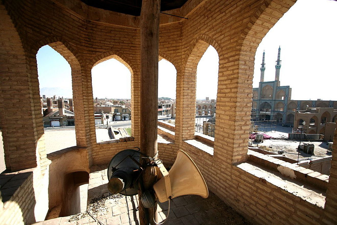 Loudspeaker in Amir Chakhmaq Mosque.  Photo by Wikimedia Commons.