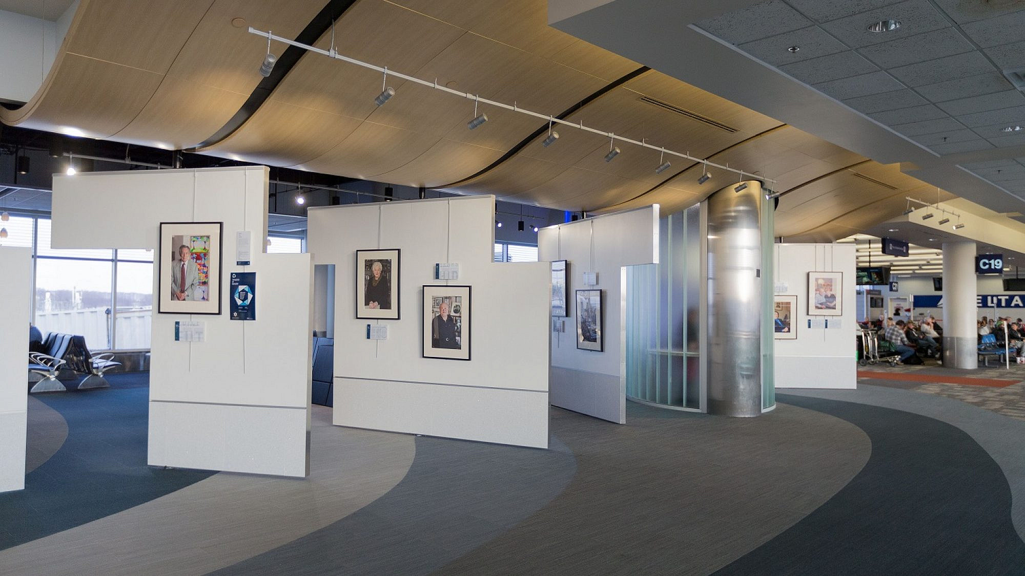 The Transfer of Memory portrait display at the Minneapolis-Saint Paul International Airport. Credit: David Sherman/Transfer of Memory.