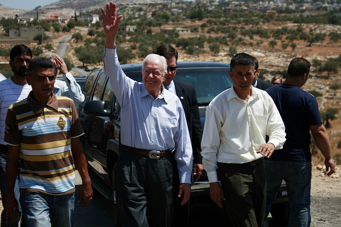Former U.S. President Jimmy Carter during a visit with the organization Elders at a checkpoint near the West Bank village of Bilin near Ramallah on Aug. 27, 2009. .Credit: Mohamar Awad/Flash90.