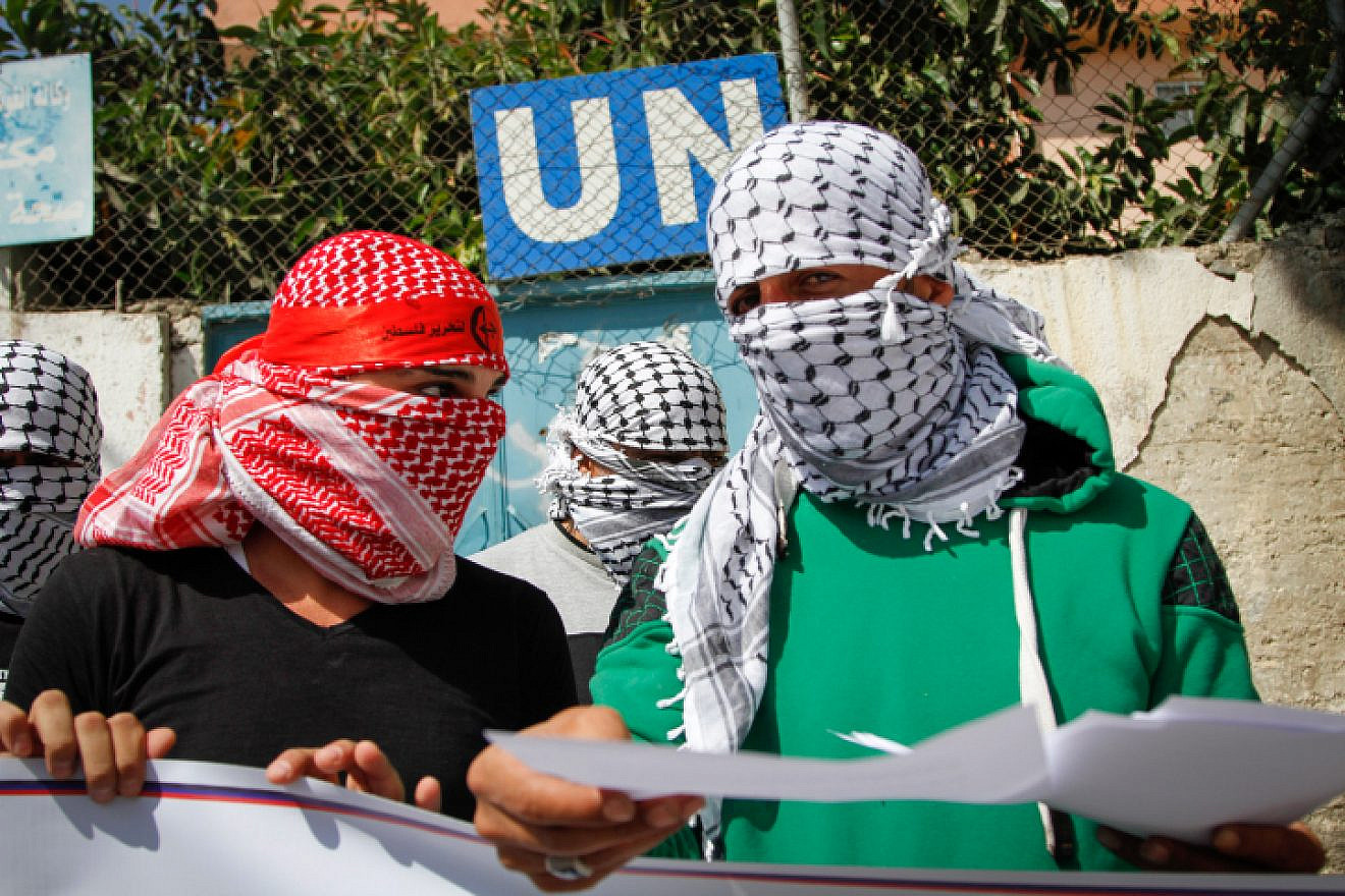 Palestinians demonstrate in the Balata refugee camp against the policies of Scott Anderson, director of UNRWA in Judea and Samaria, Sept. 17, 2017. Photo by Nasser Ishtayeh/Flash90.