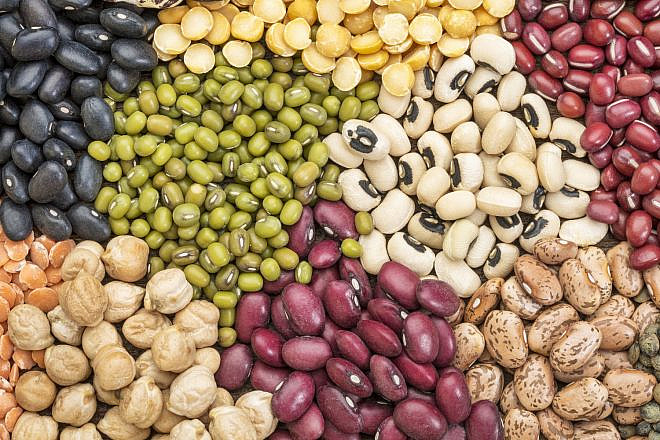 A display of beans, which are considered "kitniyot" for Passover. Credit: Orthodox Union.