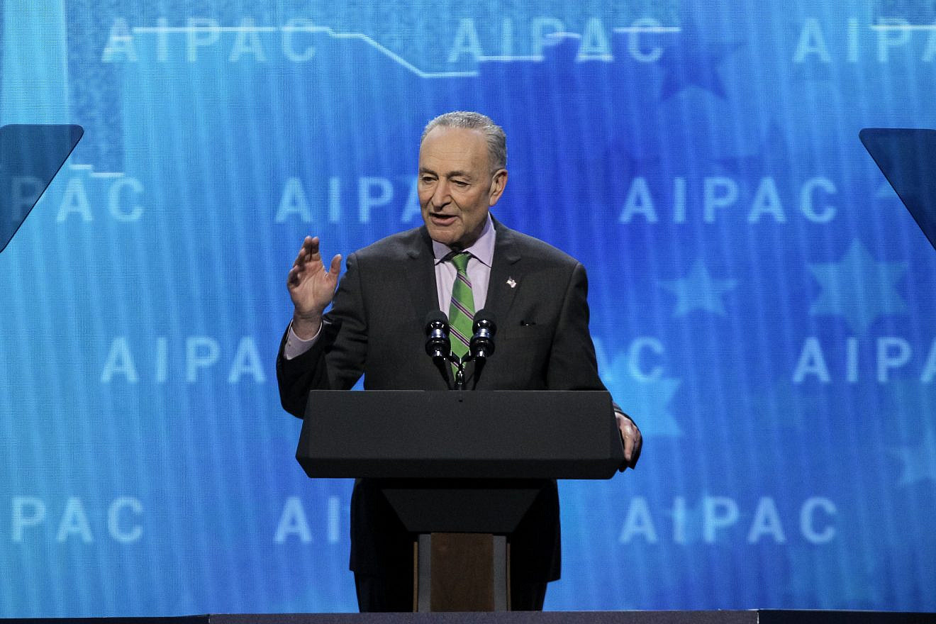 Then-Senate Minority Leader Sen. Chuck Schumer (D-N.Y.) speaks at the 2018 AIPAC Policy Conference in Washington. Credit: AIPAC.
