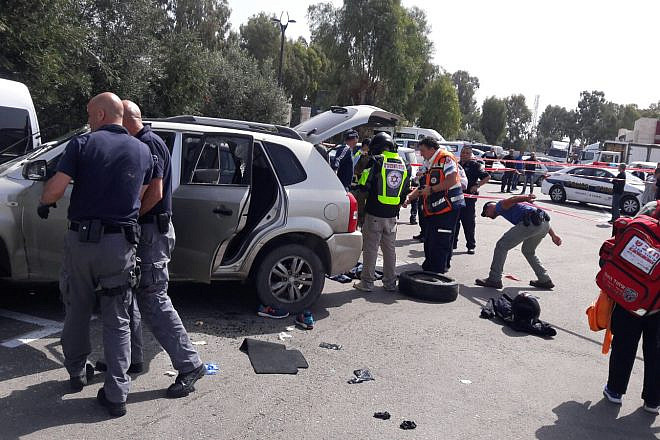 The scene of the car-ramming terrorist attack in the northern Israeli city of Acre. Credit: United Hatzalah.
