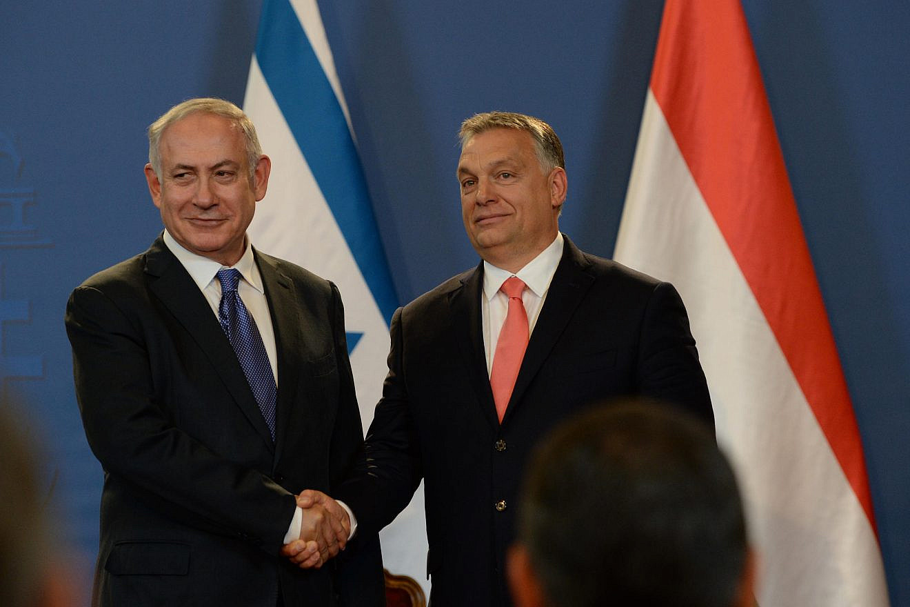 Israeli Prime Minister Benjamin Netanyahu and Hungarian Prime Minister Viktor Orbán hold a joint press conference at the Parliament building in Budapest on July 18, 2017. Photo by Haim Zach/GPO.