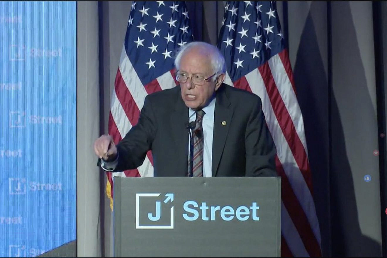 Sen. Bernie Sanders of Vermont speaking at a J Street National Conference in Washington. Source: Screenshot.