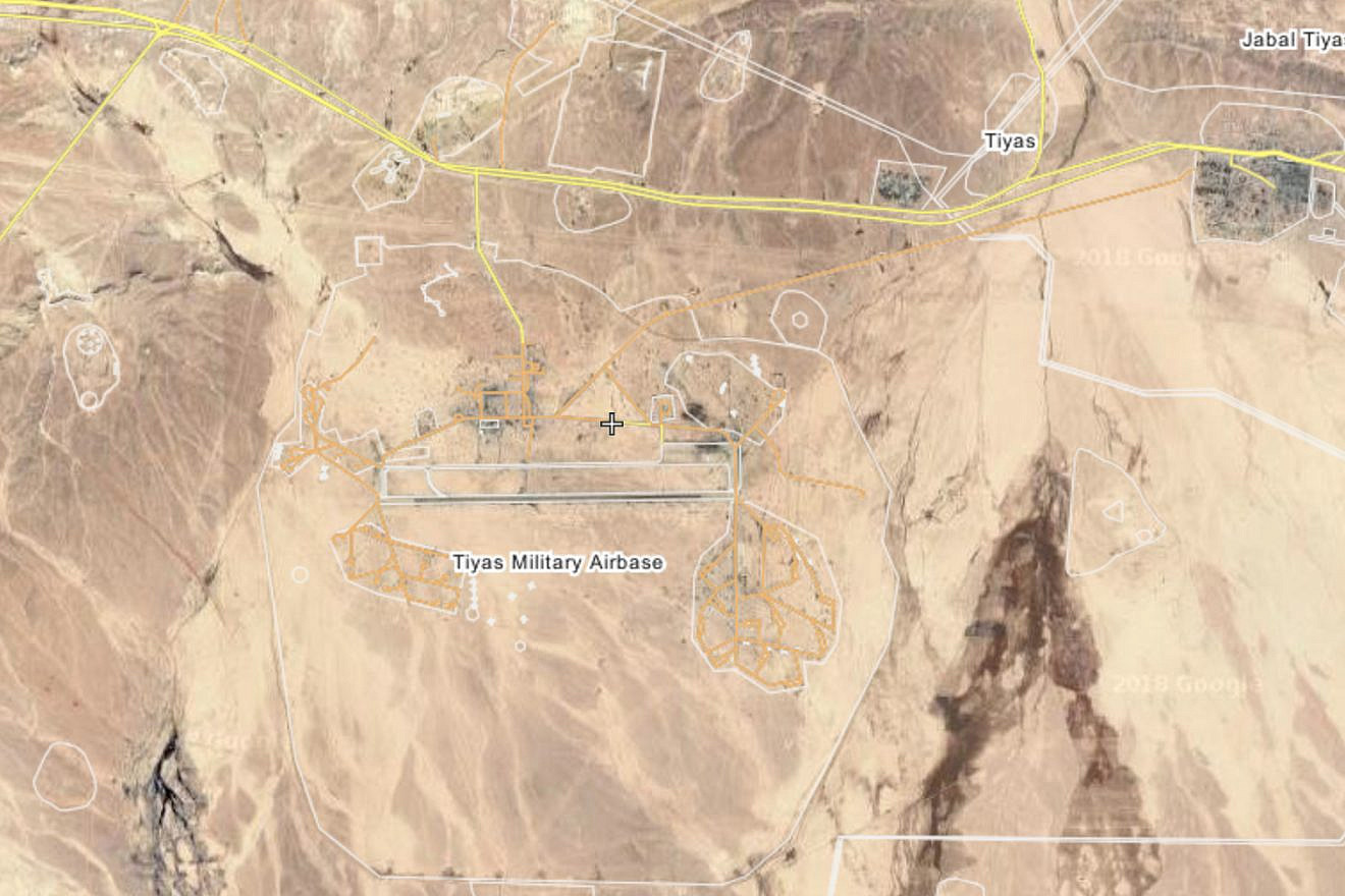 The Syrian Tiyas Military Airbase, also known as the T-4 Airbase, in Homs Province. Source: Screenshot via Wikimapia.
