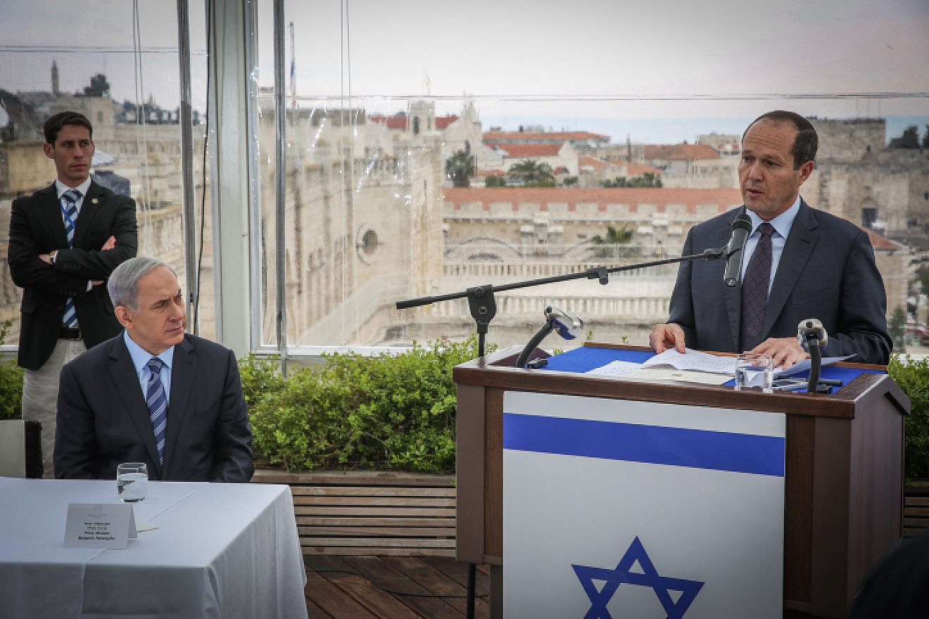 Israeli Prime Minister Benjamin Netanyahu and Jerusalem Mayor Nir Barkat hold a press conference at the Mamila Hotel in Jerusalem on Feb. 23, 2015. Photo by Hadas Parush/Flash90.