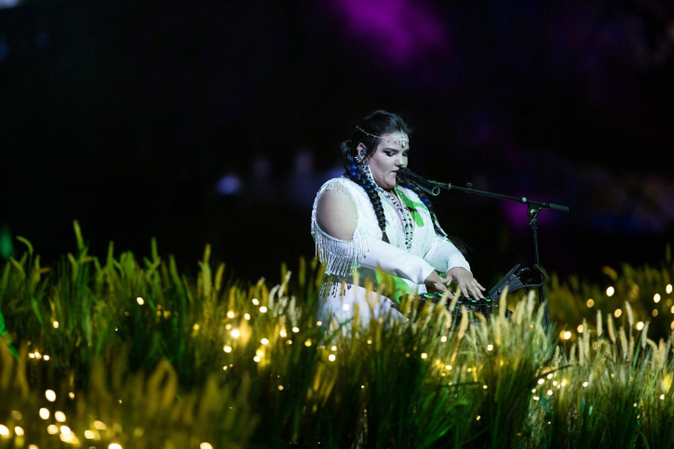 Israel's Eurovision representative, singer Netta Barzilai, performing at the 70th-anniversary Independence Day ceremony in Jerusalem on April 18, 2018. Photo by Hadas Parush/Flash90.