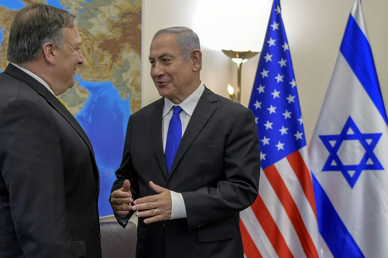 U.S. Secretary of State Mike Pompeo speaks with Israel Prime Minister Benjamin Netanyahu in Tel Aviv on April 29, 2018. Credit: U.S. Department of State.