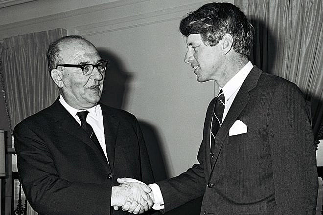 Israeli Prime Minister Levi Eshkol, left, with Robert F. Kennedy in January 1964. Credit: David Eldan, GOP.