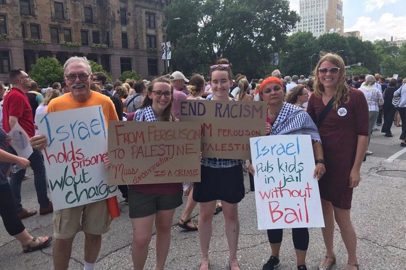 Members of the Presbyterian Church USA's Israel/Palestine Mission Network showing solidarity with the Palestinians outside of the General Assembly in St. Louis. Credit: Facebook.