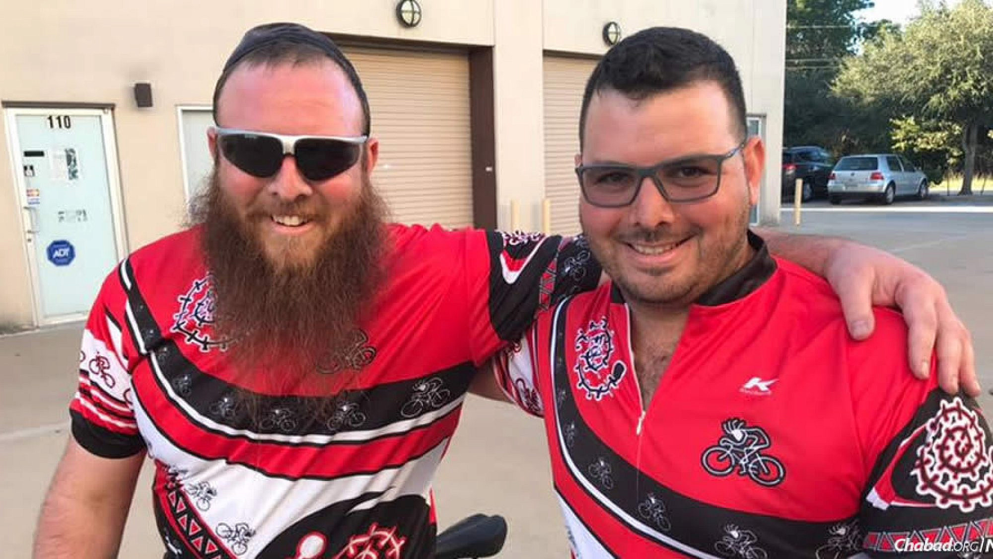 Following a heart attack a year ago, Rabbi Nochum Kurinsky, left, started some serious cycling training and has launched a cycling tour down Florida's Atlantic Coast with his brother, Zach. Credit: Chabad.org News.
