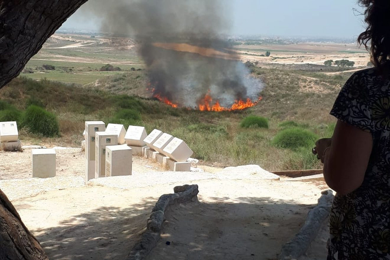 A fire breaks out near Sderot in southern Israel last week as a result of a Hamas-launched incendiary device. Credit: Josh Hasten.