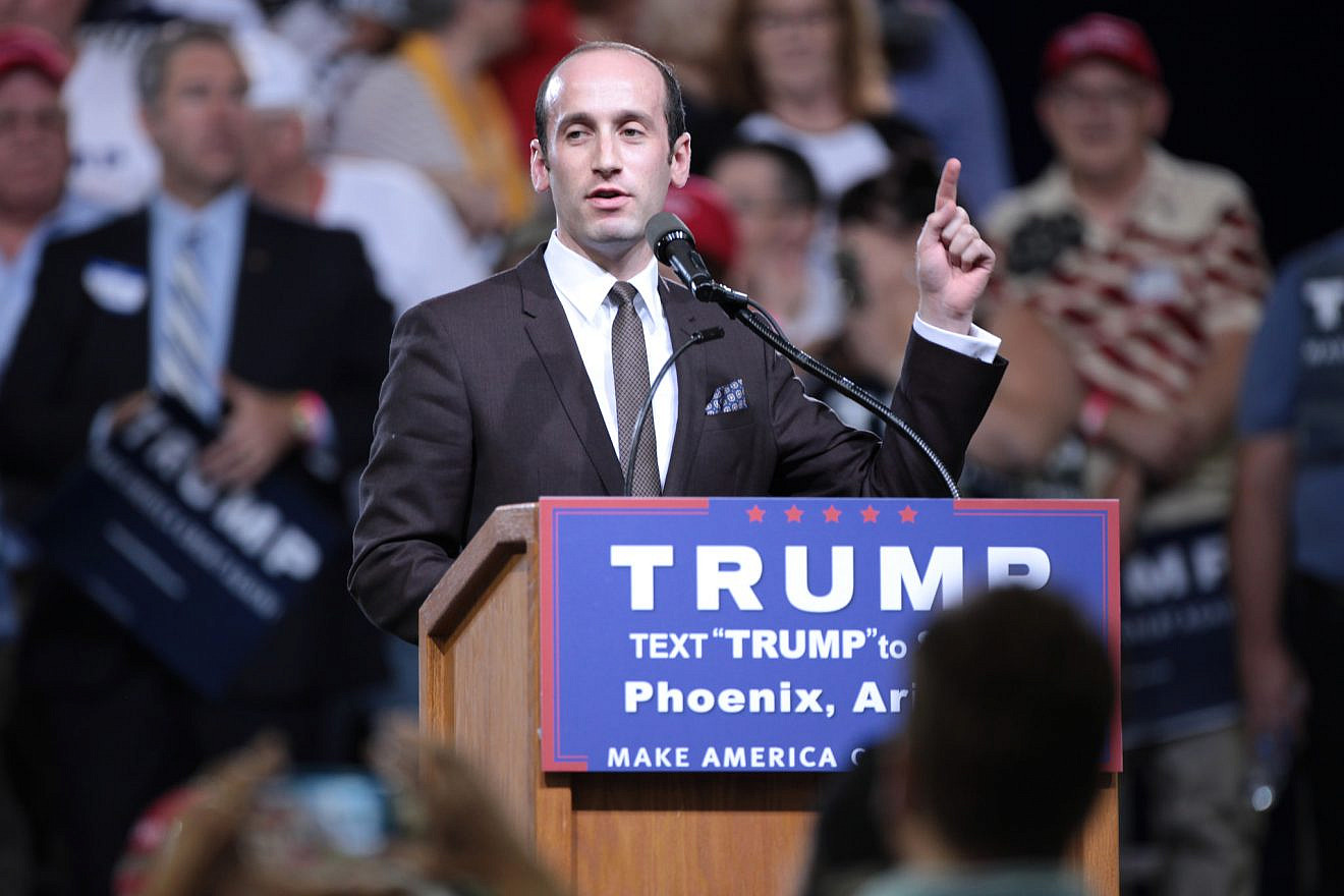 Stephen Miller speaks with supporters of Donald Trump at a 2016 campaign rally at Veterans Memorial Coliseum at the Arizona State Fairgrounds in Phoenix. Credit: Gage Skidmore via Flickr.