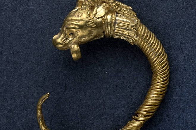 The ancient golden earring found in the City of David's archaeological dig in Jerusalem. Source: Clara Amit, Israel Antiquities Authority.