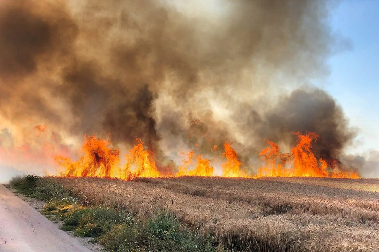 Fires in the Negev Desert in Israel as a result of arson terrorism from Palestinians in Gaza, July 2018. Photo by Tom Oren-Denenberg.