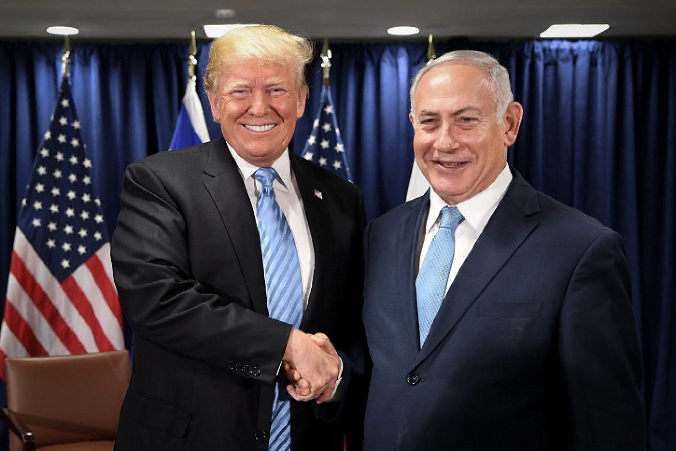 President Donald Trump and Prime Minister Benjamin Netanyahu at U.N. headquarters in New York on Sept. 26, 2018. Photo by Avi Ohayon/GPO.