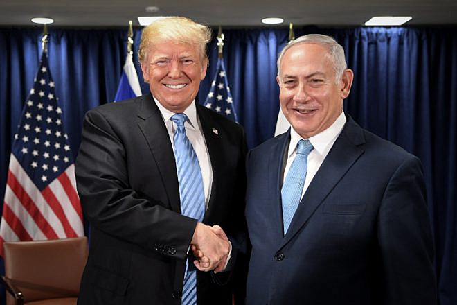 President Donald Trump and Prime Minister Benjamin Netanyahu at U.N. headquarters in New York on Sept. 26, 2018. Photo by Avi Ohayon/GPO.