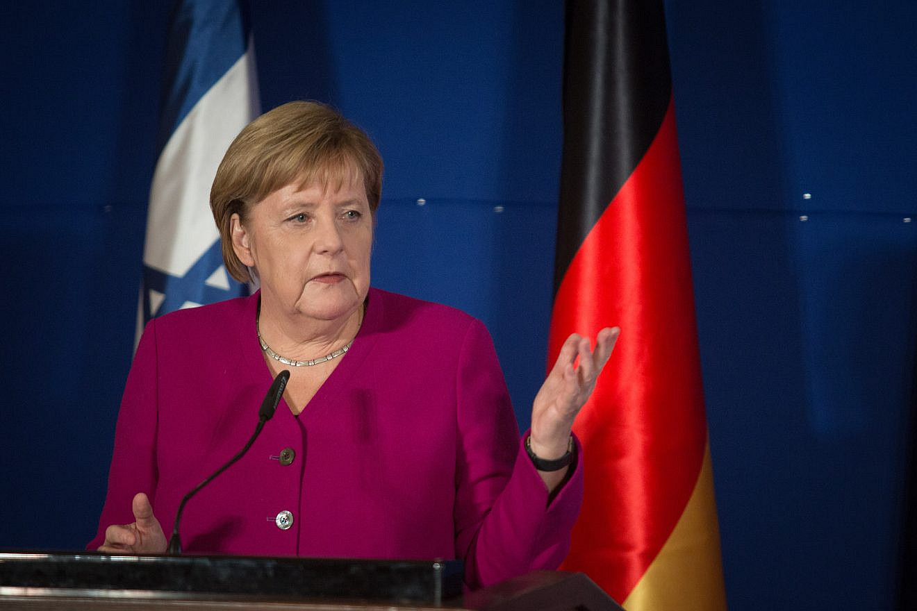 German Chancellor Angela Merkel during a joint press conference with Israeli Prime Minister Benjamin Netanyahu at the King David Hotel in Jerusalem on Oct. 4, 2018. Photo by Hadas Parush/Flash90.