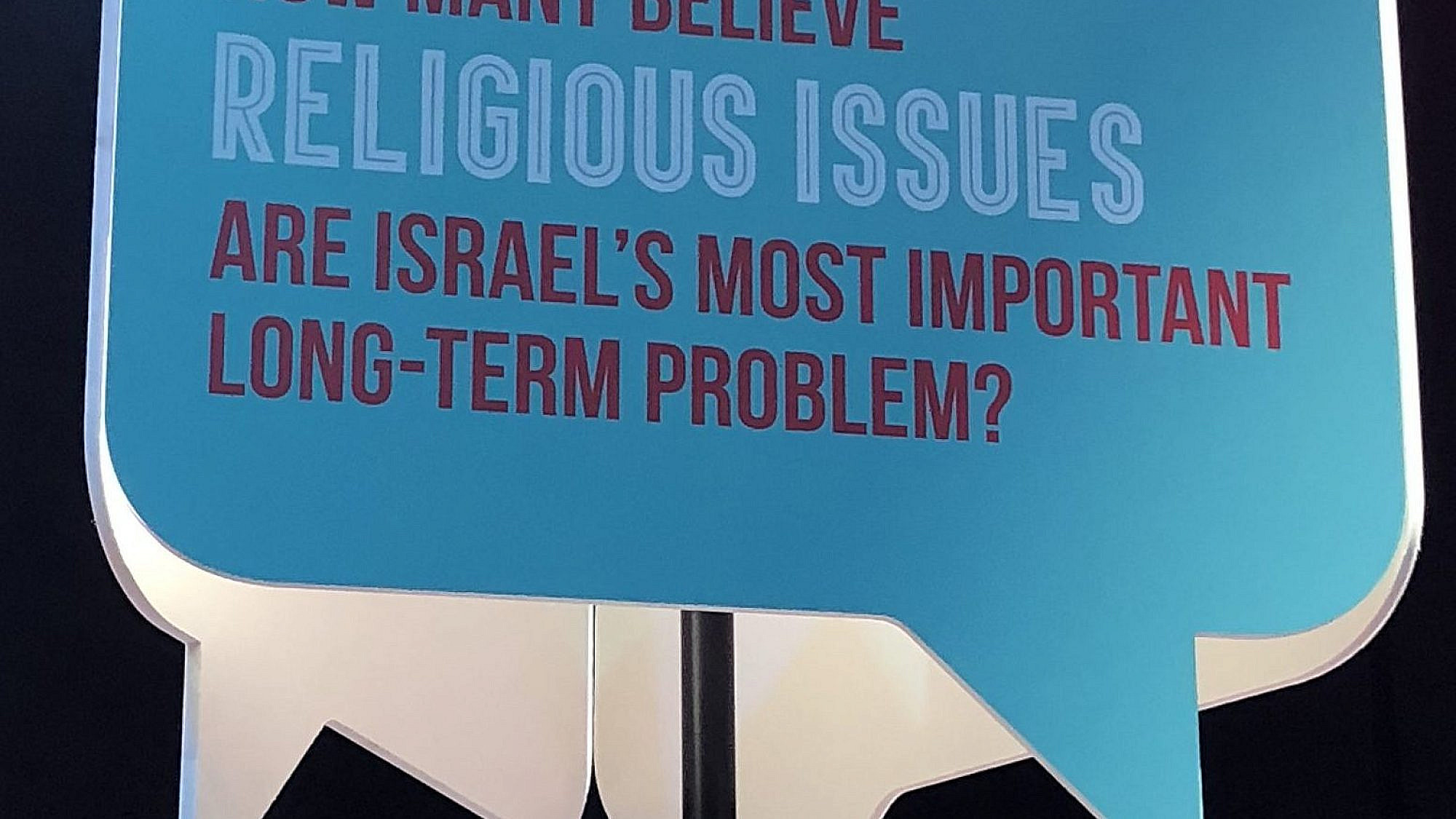 One of the signs at the Jewish Federations of North America's 2018 General Assembly in Tel Aviv discussing religious issues. Credit: Alex Traiman.