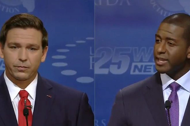 Republican Ron DeSantis squares off in a Florida gubernatorial debate with Democrat Andrew Gillum. Credit: Screenshot.