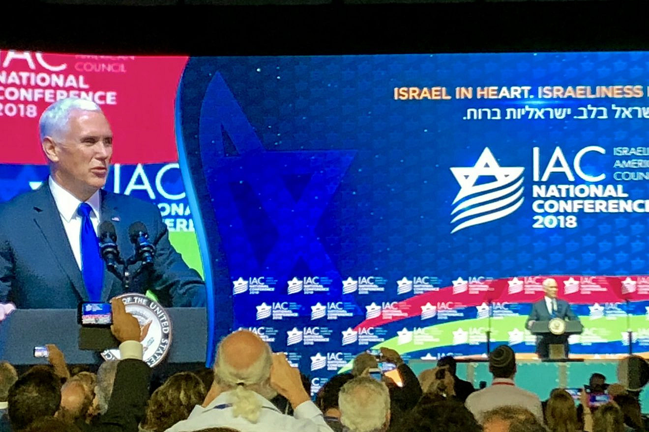 U.S. Vice President Mike Pence addresses the fifth annual Israeli-American Council on Nov. 30, 2018, in Hollywood, Fla. Courtesy: Michael Lipin/Voice of America.