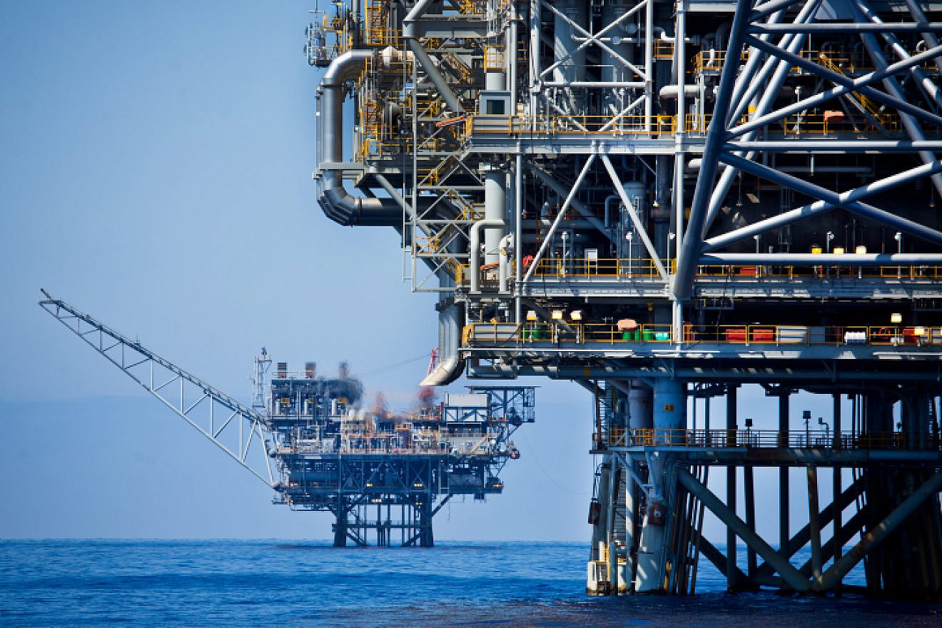 An aerial view of Israel's Tamar gas-processing rig off the coast of Ashkelon. Photo by Moshe Shai/Flash90.